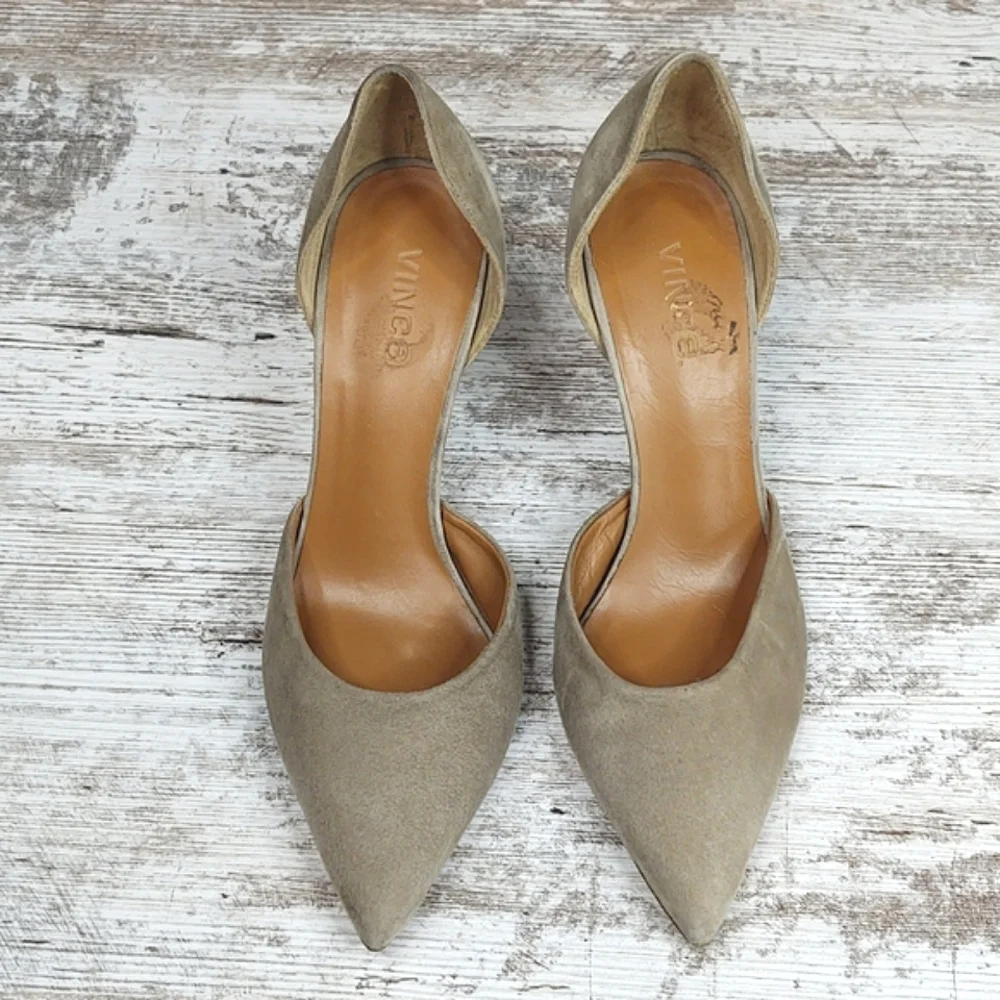 Vince Celeste Taupe Suede Leather D'orsay Pumps